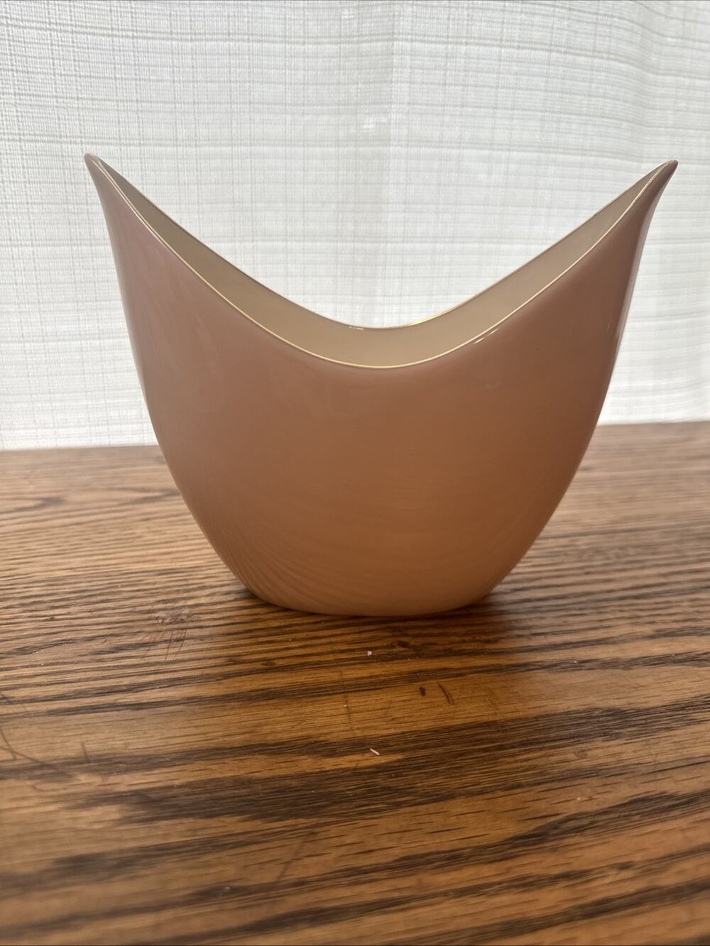Lenox Pink Tulip Porcelain Vase Cresent Shape With Gold Trim Made In USA